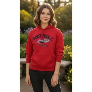 Vintage South Pole Hoodie Sweatshirt Women's L 16-18 Red Y2K Streetwear Outdoor
